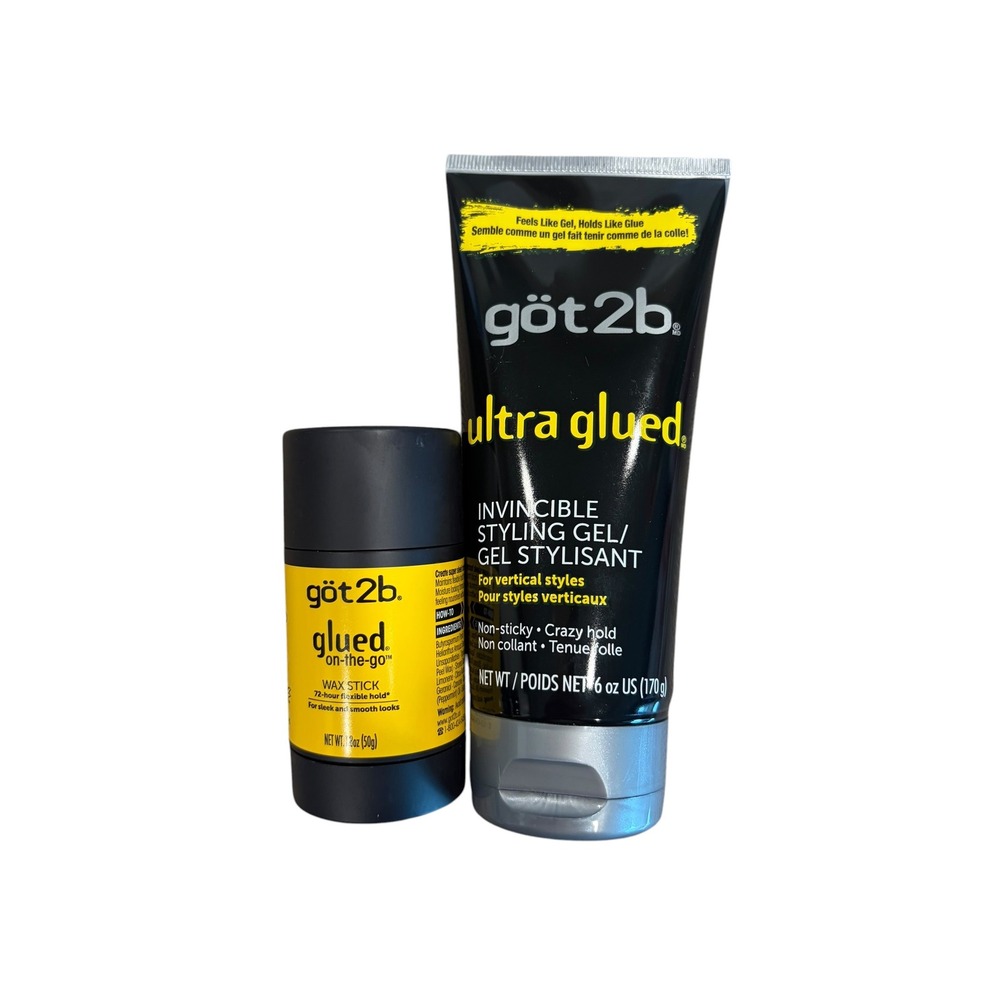 Got2b Ultra Glued Invincible Styling Gel 6oz and Glued On-The-Go Wax Stick 1.8oz